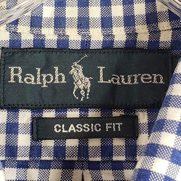 Polo Ralph Lauren Shirt Oxford Mens Medium 16 Blue Gingham Check LS Button Down - Picture 7 of 10